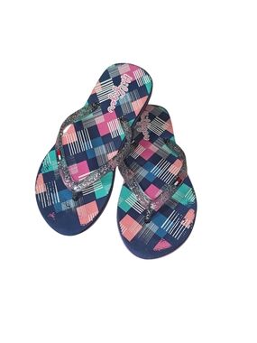 Tommy Hilfiger Colorful Plaid Flip Flops with Glitter Straps